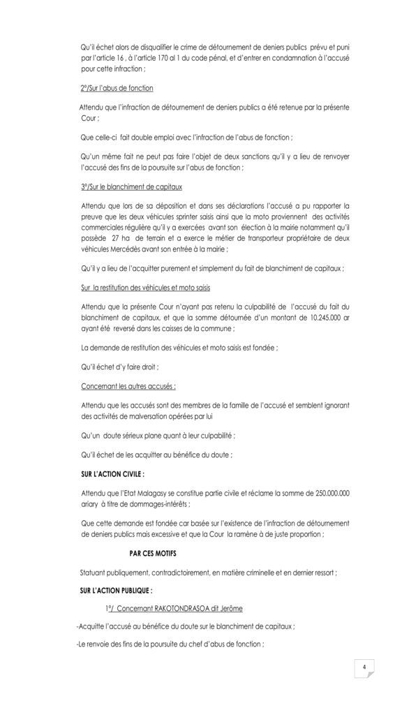 ARRET  N° 61 du 23 DECEMBRE  2020